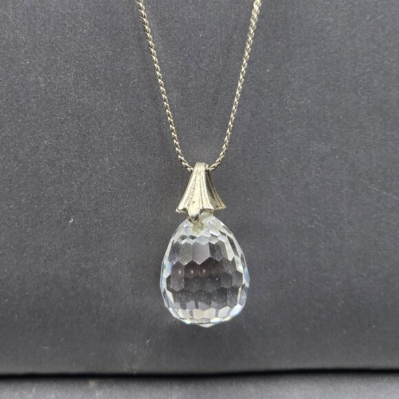VTG Avon Sterling Silver Faceted Crystal Ball Pendant Necklace 18" Serpentine - Picture 2 of 9